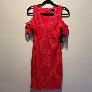 Guess Red Lace Cold Shoulder Mini Dress
